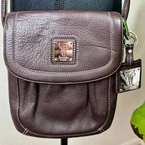 Tignanello Saddle Brown Leather Crossbody Bag Purse with matching Keychain